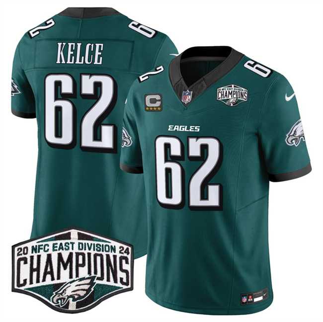Men%27s Philadelphia Eagles #62 Jason Kelce Green 2024 New NFC East Champions With 4-Star C Patch F.U.S.E. Vapor Untouchable Limited Stitched Jersey